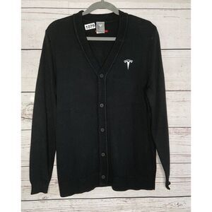 Tesla Men's Black Cotton Blend V-Neck Button Front Cardigan Size M